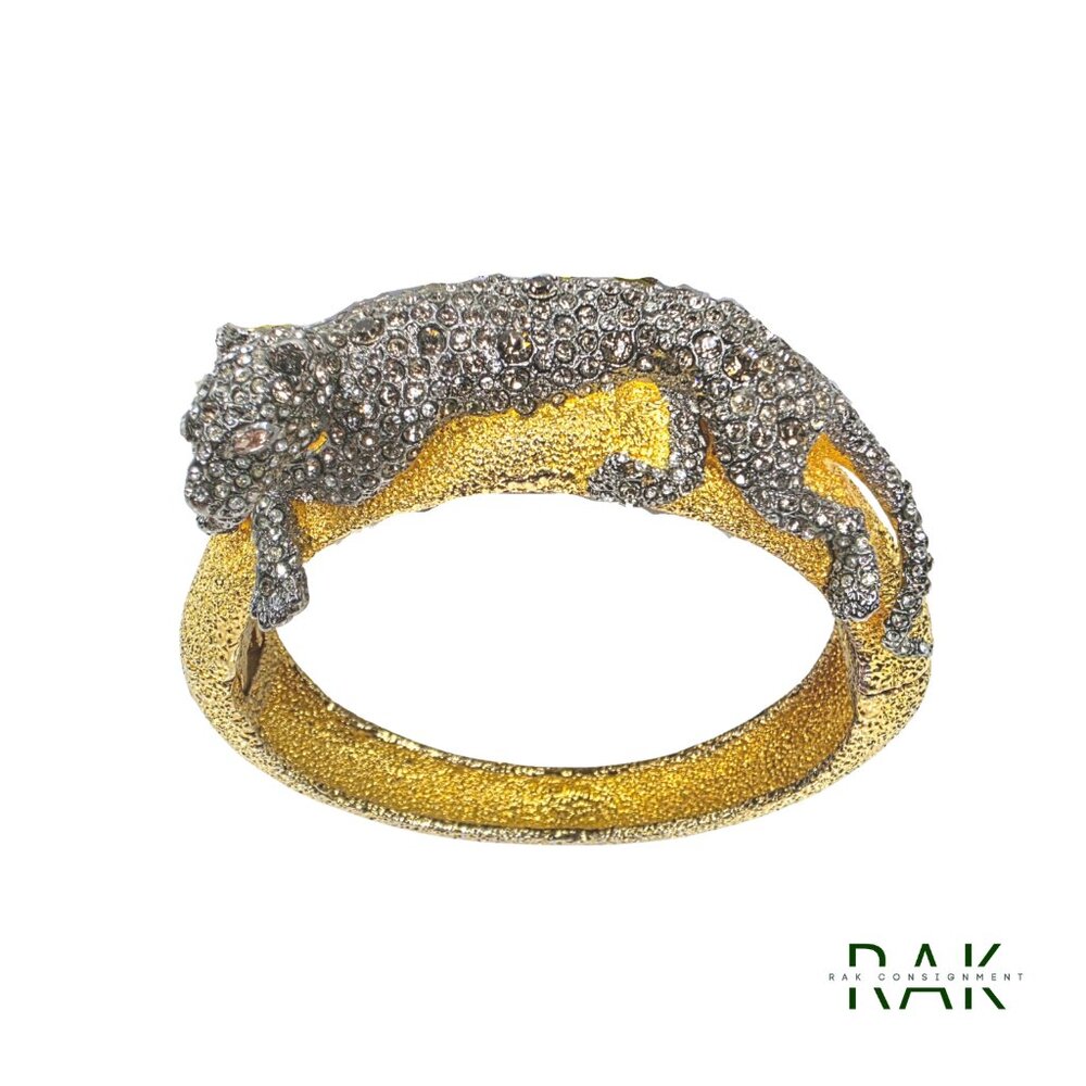 ALEXIS BITTAR "Siyabona" Panther Pave Crystal Gold-Plated Hinged Bangle